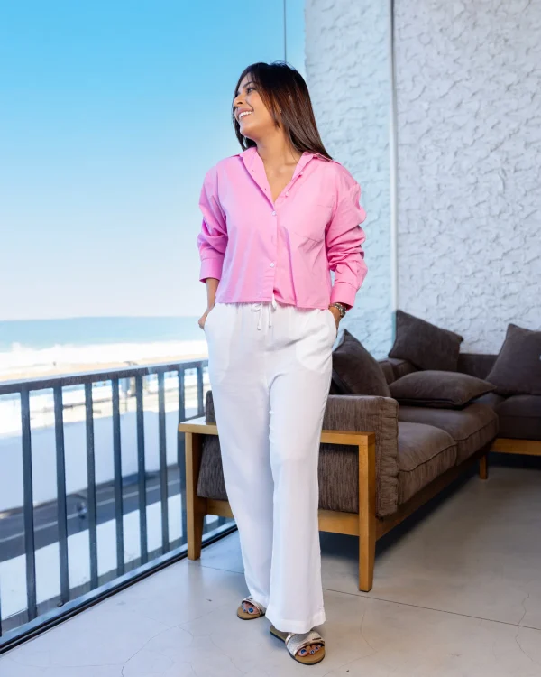 Mei Oversized Cropped Shirt - Pink